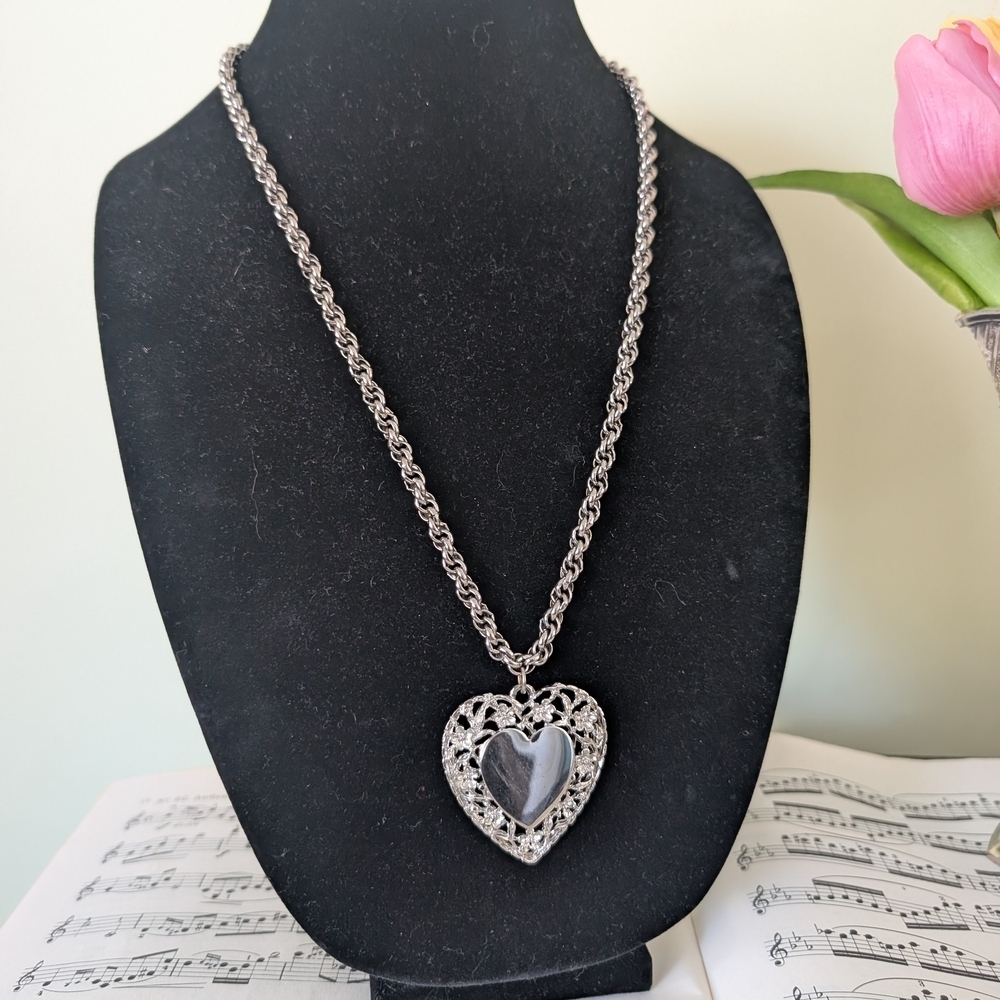 Silvertone Heart Pendant Necklace